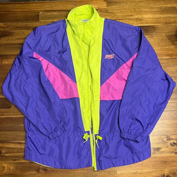 Saucony Vintage 80’s Style L Neon Windbreaker Jacket - Picture 1 of 5
